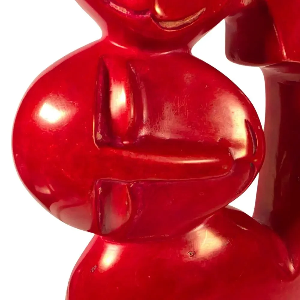 Vintage Modernist Hardstone Sculpture Mother and Child Abstract Red Statue Decor